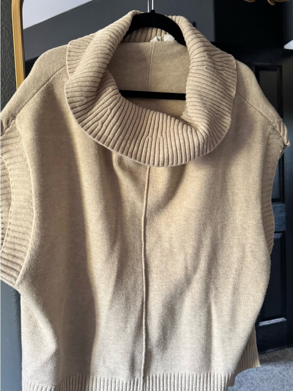 Anthropologie Ribbed Cowl Neck Sweater Vest - Beige
